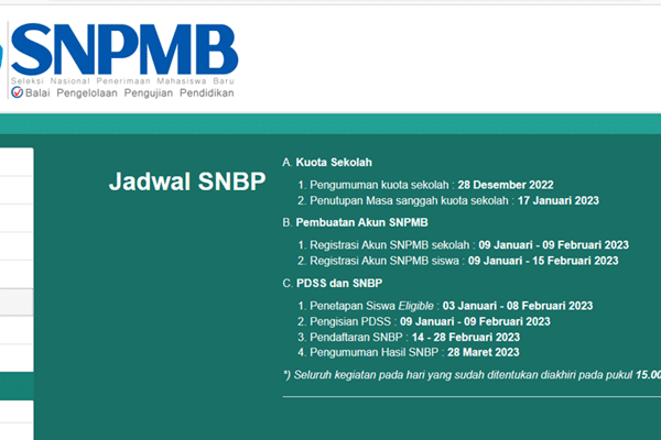 Jadwal Pemberitahuan Hasil SNBP Tahun 2023
